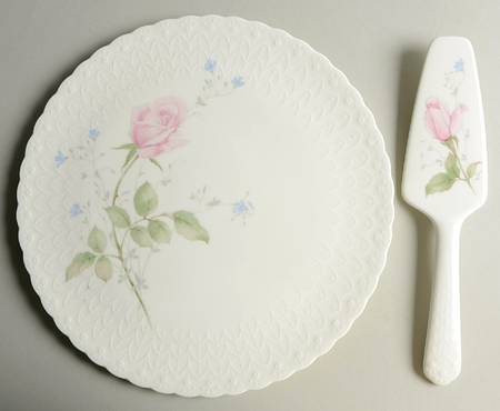 April Rose Cake Plate & Solid Ceramic Server Set (No Box) by Mikasa