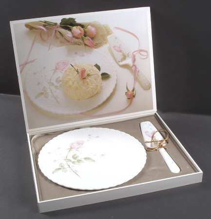 April Rose Cake Plate & Solid Ceramic Server Set (Boxed)