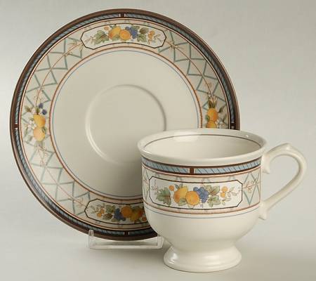 Basket of Fruit Footed Cup & Saucer Set