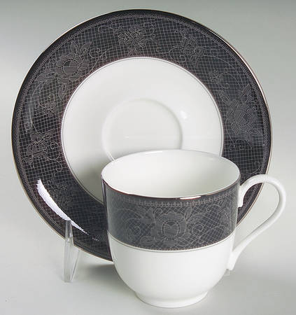 Belgian Lace Black (Mikasa Narumi #CAE05) Flat Cup & Saucer Set