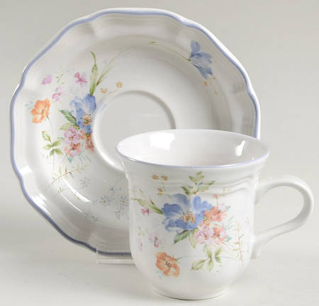 Blue Bouquet Flat Cup & Saucer Set