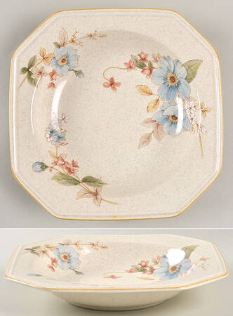 Blue Clematis Rim Soup Bowl