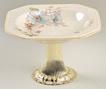 Blue Clematis Cake Stand with 4"-5" Metal Pedestal  Hc