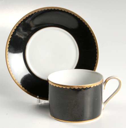 Black Granite (Black Border) Flat Cup & Saucer Set