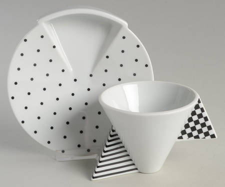 Black Graphics Flat Cup & Saucer Set