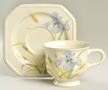 Blue Iris Footed Cup & Saucer Set