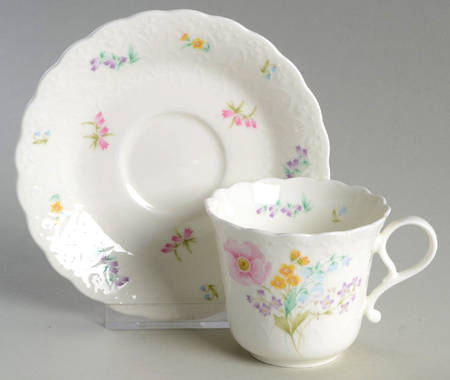 Blue Violets Flat Demitasse Cup & Saucer Set