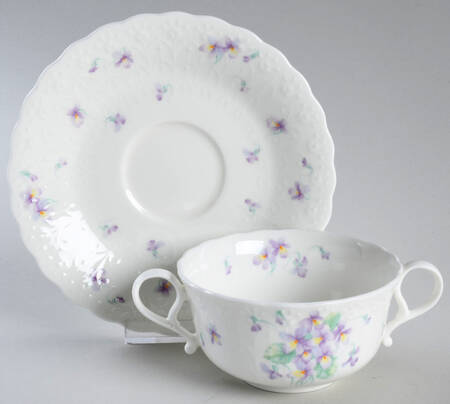Blue Violets Flat Cream Soup Bowl & Saucer Set