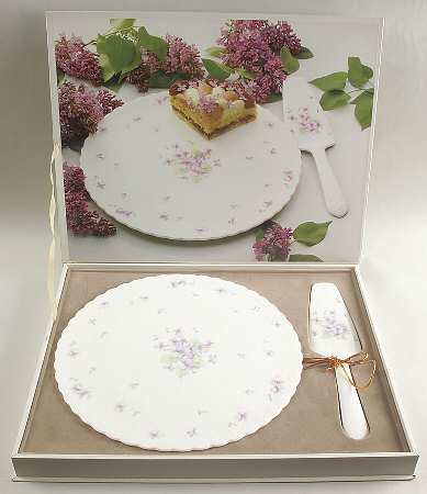 Blue Violets Cake Plate & Solid Ceramic Server Set (Boxed)