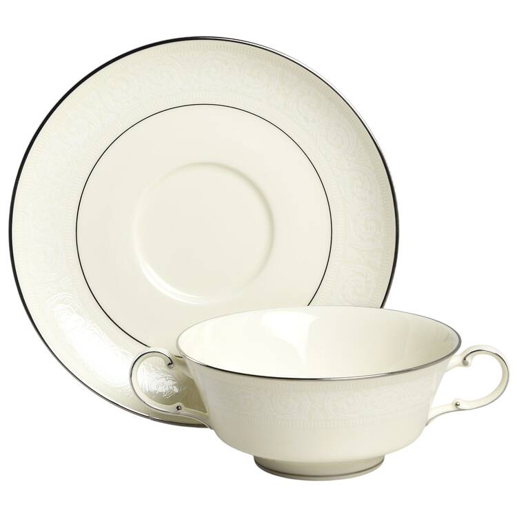 Bridal Lace Footed Cream Soup Bowl & Saucer Set