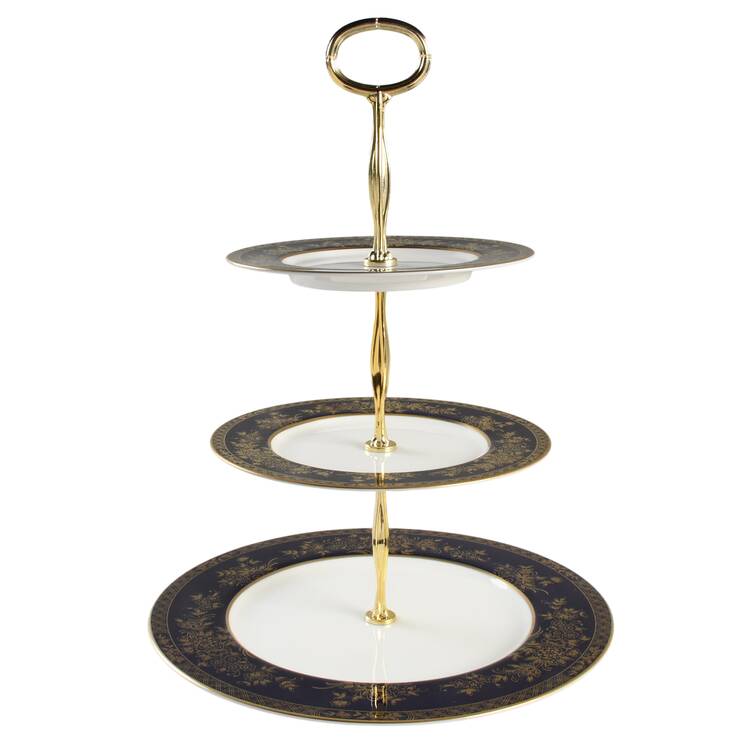 Buckingham Cobalt Blue 13 7/8"-14 1/4" 3-Tiered Serving Tray(DP,SP,BB) HC