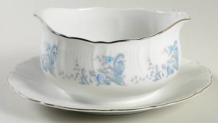 Castle Blue Gravy Boat with Attached Underplate