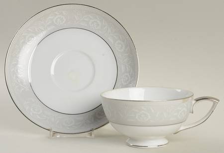 Cavalier (Gray Etched Border) Footed Cup & Saucer Set