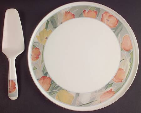 Cezanne Cake Plate & Solid Ceramic Server Set (No Box)