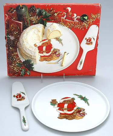 Christmas Bear Cake Plate & Solid Ceramic Server Set (Boxed)