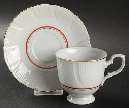 Chinese Red Footed Cup & Saucer Set