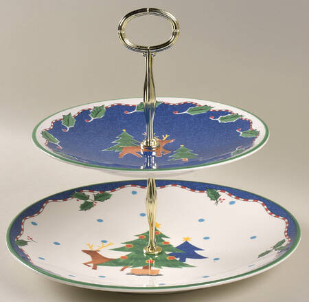 Christmas Glow 6 5/8"-10"  2 Tiered Serving Tray (Dp, Sp) HC