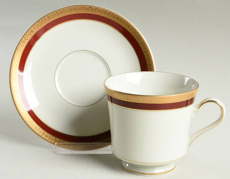 Colony Burgundy Footed Cup & Saucer Set