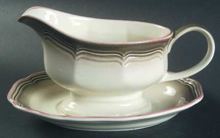 Country Estate Brown Green Gravy Boat & Underplate