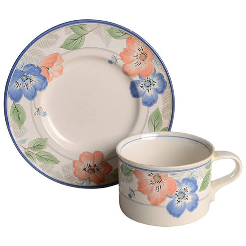 Country Poppies Flat Cup & Saucer Set
