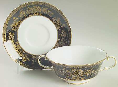 Crown Jewel Onyx Footed Cream Soup Bowl & Saucer Set by Mikasa