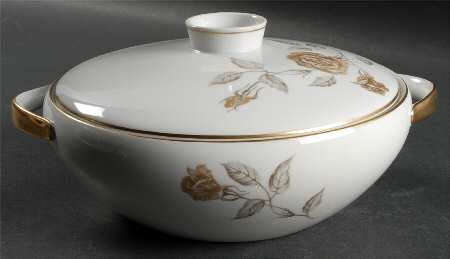 Damask Rose Round Covered Vegetable