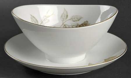 Damask Rose Gravy Boat with Attached Underplate