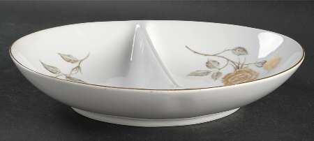 Damask Rose 10" Oval Divided Vegetable Bowl