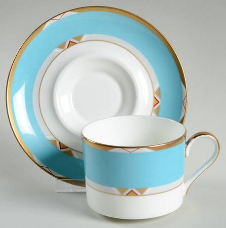 Deco Turquoise Flat Cup & Saucer Set