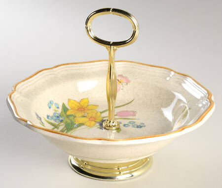 Early Spring 6"-7" Handled Footed Nut Dish HC