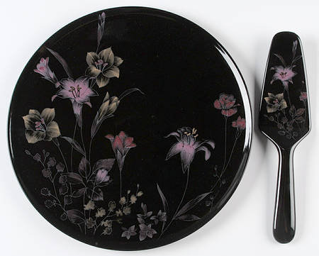 Ebony Meadow Cake Plate & Solid Ceramic Server Set (No Box)