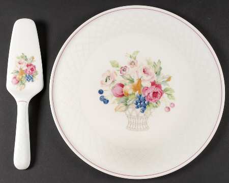 English Bouquet Cake Plate & Solid Ceramic Server Set (No Box)