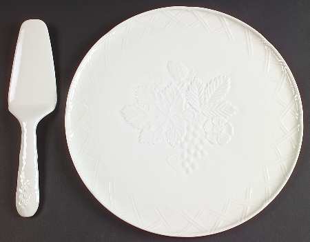 English Countryside White Cake Plate & Solid Ceramic Server Set (No Box)