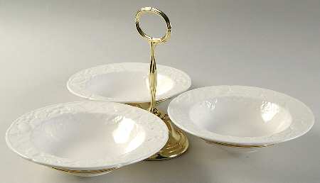 English Countryside White 7" x 12" 3-Part Relish & Metal Stand (FR) HC