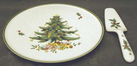Festive Season Cake Plate & Solid Ceramic Server Set (No Box)