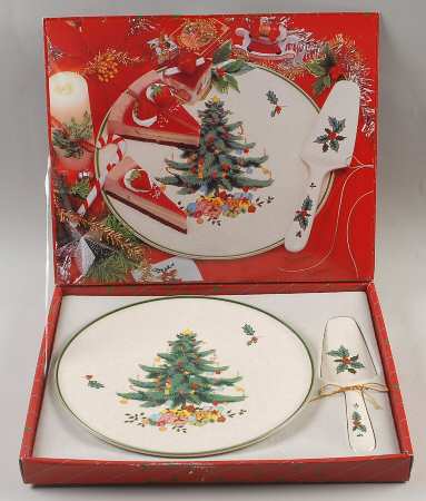 Festive Season Cake Plate & Solid Ceramic Server Set (Boxed)