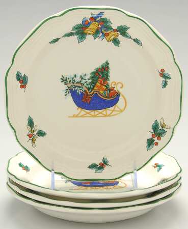 Festive Sleigh Salad/Dessert Plate - Set of 4