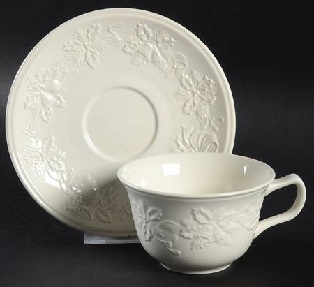 Festive White Flat Cup & Saucer Set