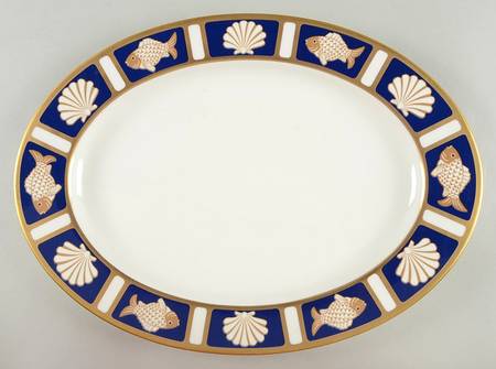 Fish and Shell Blue (Narumi) 15" Oval Serving Platter