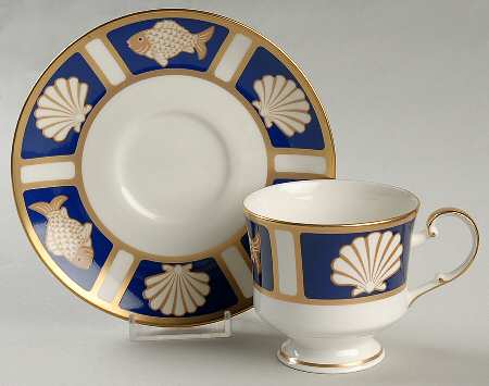 Fish and Shell Blue (Narumi) Footed Cup & Saucer Set
