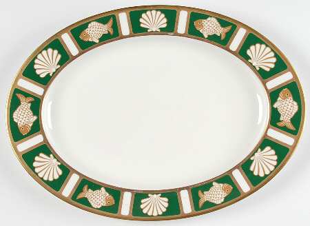 Fish and Shell Green (Narumi) 14" Oval Serving Platter