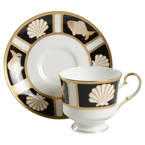 Fish and Shell Onyx (Narumi) Footed Cup & Saucer Set