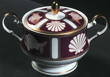 Fish and Shell Persian Red Sugar Bowl & Lid