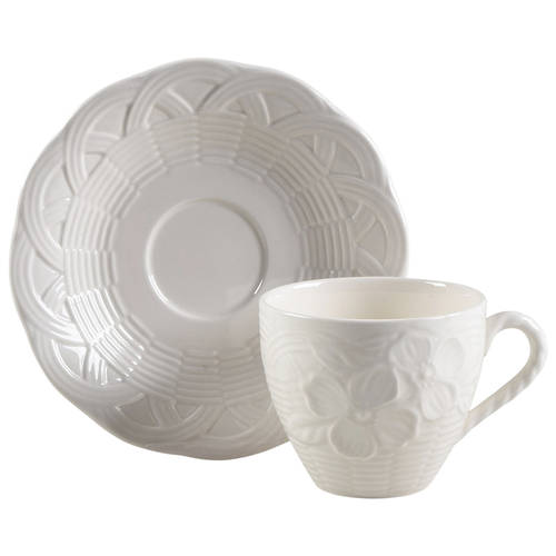 Flower Basket White Flat Cup & Saucer Set