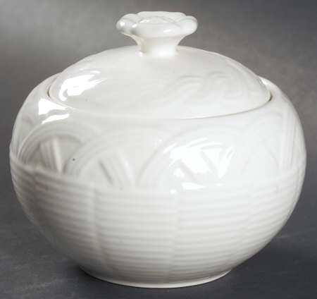 Flower Basket White Sugar Bowl & Lid