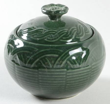 Flower Basket Hunter Green Sugar Bowl & Lid
