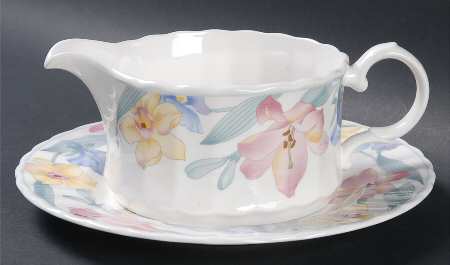 Floral Finesse Round Gravy Boat & Underplate (Salad Plate)