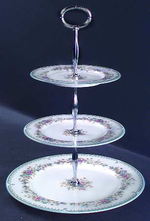 Flower Mist 13 7/8"-14 1/4" 3-Tiered Serving Tray(DP,SP,BB) HC