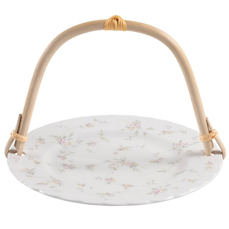 French Chintz 5 3/8"-5 5/8" Bamboo Handled Serving Plate  HC