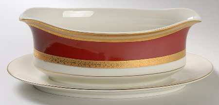 French Embassy Red (L2829) Gravy Boat with Attached Underplate